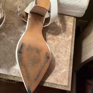 White ankle strap heels